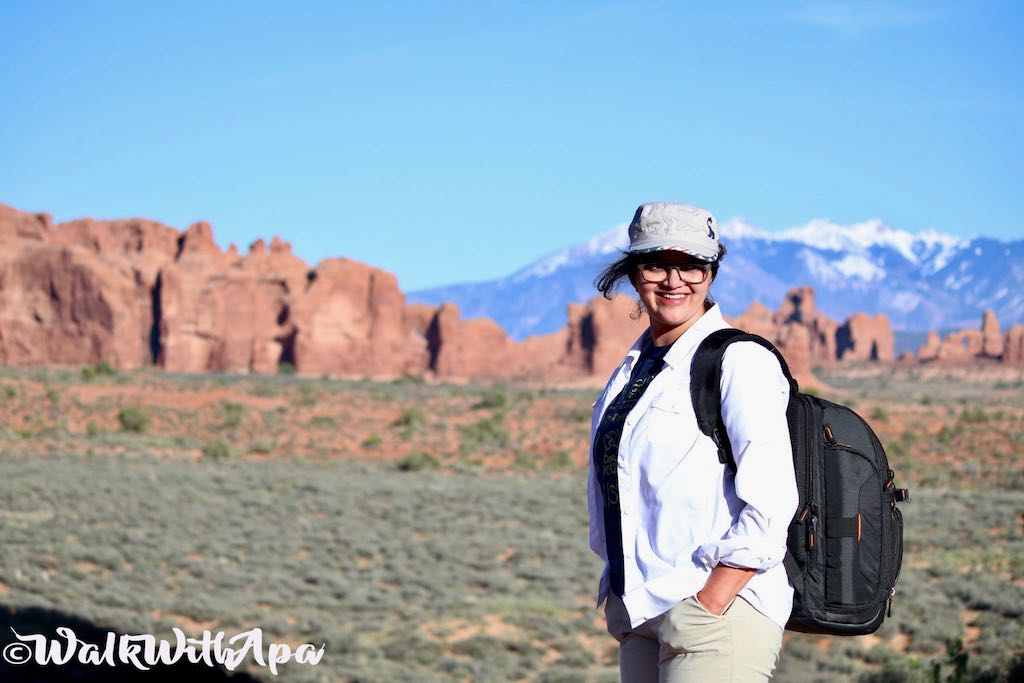 Aparajitha at arches national park. Walk with apa